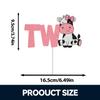 Cow Two Happy Birthday Cake Topper for 2nd Girls Boys Birthday Party - Second Birthday Cow Farm Animal Theme Baby Shower DecorationsPink & Black Glitter view 3