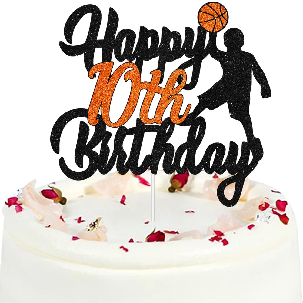 Basketball Happy 10th Birthday Cake Topper - Boy's Ten Years Old Party Basketball Stars Sports Party Decorations - Basketball Player Scene Themed For Boy's Birthday Party Supplies