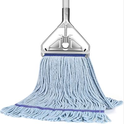 SOBONNE Industrial String Mop for Floor Cleaning - Heavy Duty Commercial Mop with 59in Stainless Steel Handle, Blue Cotton Microfiber Head for Home, Office, Workshop, Warehouse