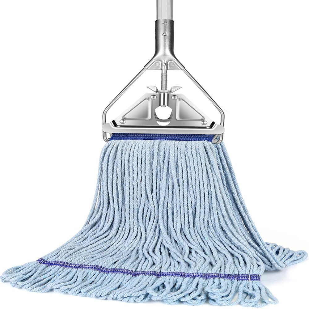 SOBONNE Industrial String Mop for Floor Cleaning - Heavy Duty Commercial Mop with 59in Stainless Steel Handle, Blue Cotton Microfiber Head for Home, Office, Workshop, Warehouse