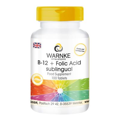 B-12 + folic Acid sublingual - 100 Tablets with acerola from own Production - Highly dosed, Vegan | Warnke Vitalstoffe - German Pharmacy Quality