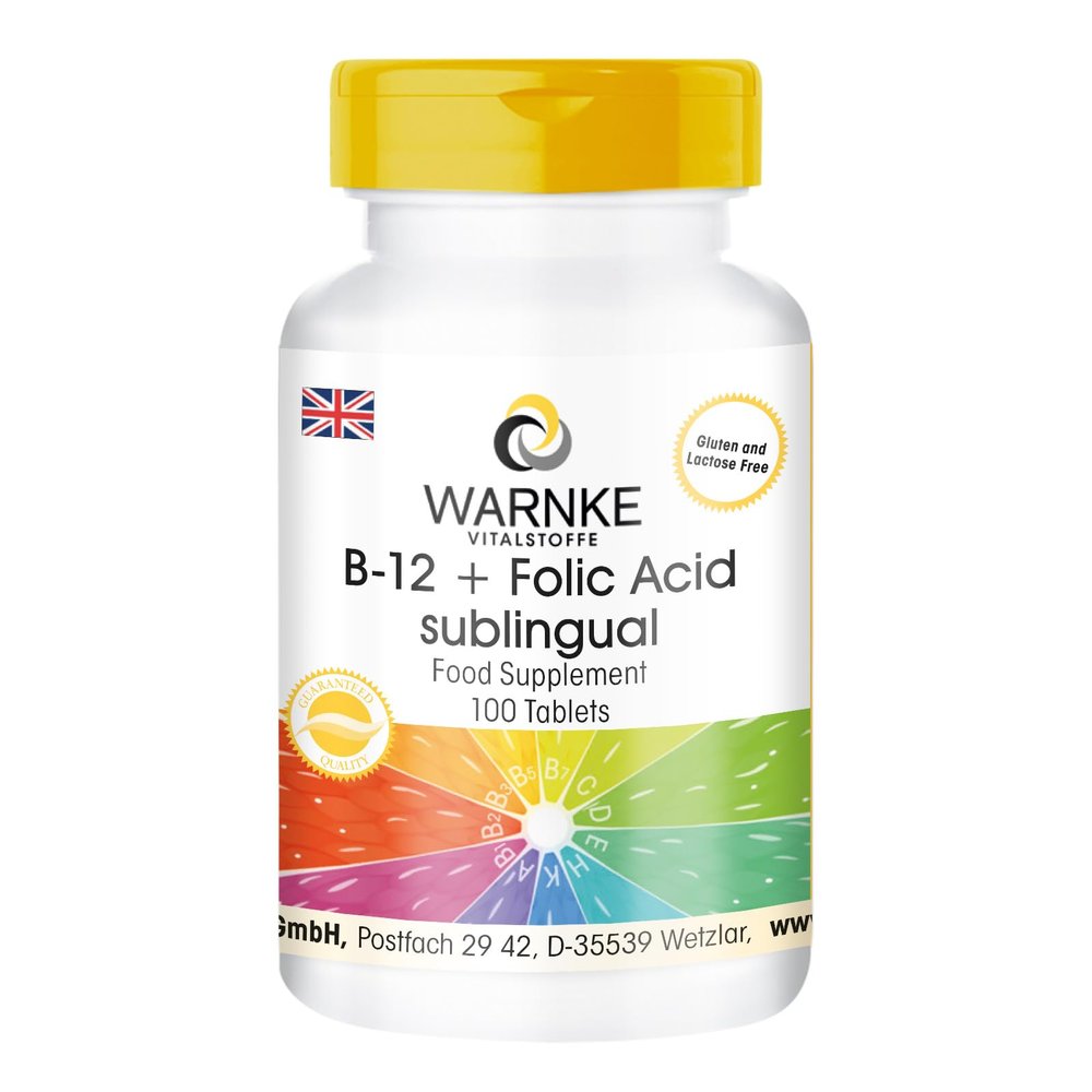 B-12 + folic Acid sublingual - 100 Tablets with acerola from own Production - Highly dosed, Vegan | Warnke Vitalstoffe - German Pharmacy Quality