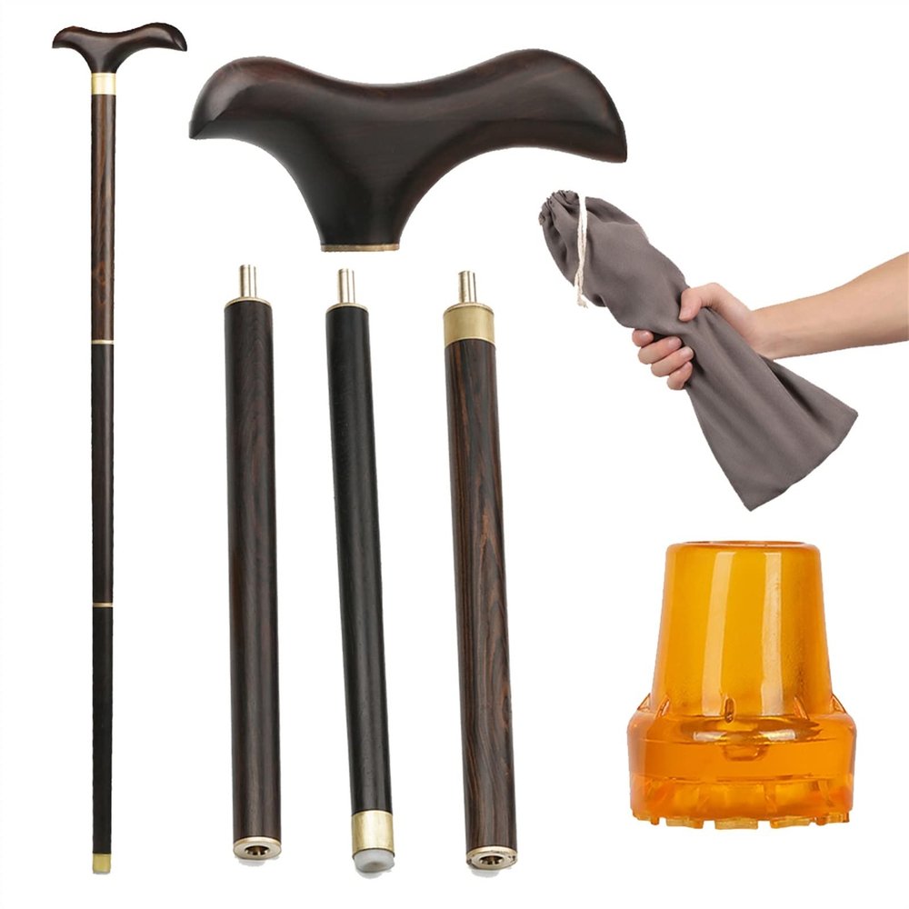 AMOCHO Wooden Foldable Walking CanePortable Hand Walking Stick Wood Cane for Seniors87cm/34.2in Height1 Inch Diameter, Comfortable T Handles,for Fathers Mothers (Size : 87cm/34.2in)