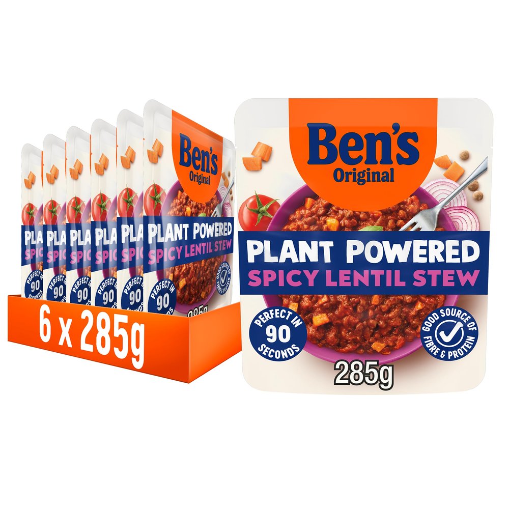 Bens Original Plant Powered Spicy Lentil Stew, Bulk Multipack 6 x 285 g pouches