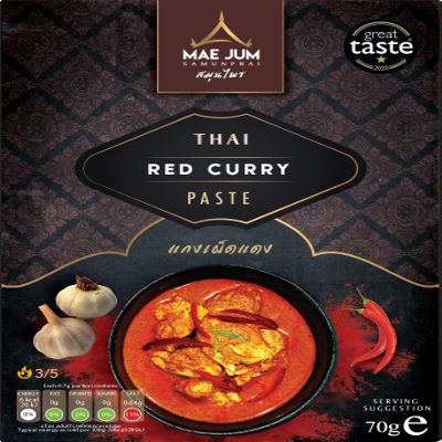 Authentic Thai Red Curry Paste by Mae Jum | 1 pack x 70g | Medium Spice | Great Taste Award Winner | Up to 8 Servings per Pack | 100% Natural | Vegan Paste | Gluten Free