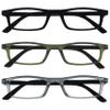 OPULIZE Ted Reading Glasses 3 Pack Narrow Matt Lightweight Frame Black Transparent Khaki Grey Spring Hinges Scratch Resistant Mens Womens RRR17-167 +2.00 view 1