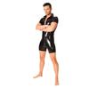 Black Short Sleeve Mens Latex T-Shirt Turn-down Collar Rubber Catsuit,Red,XL view 1