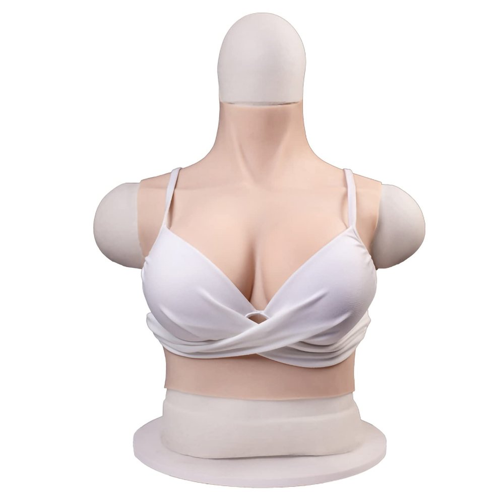 TDHLW Boobs fake Breastplate False Breasts Realistic Silicone Breast Short High-Necked Half-Body Silicone Breasts Form B-H CUP Breast Plates for Crossdressers Cosplay,Natural,Solid Silk Cotton H