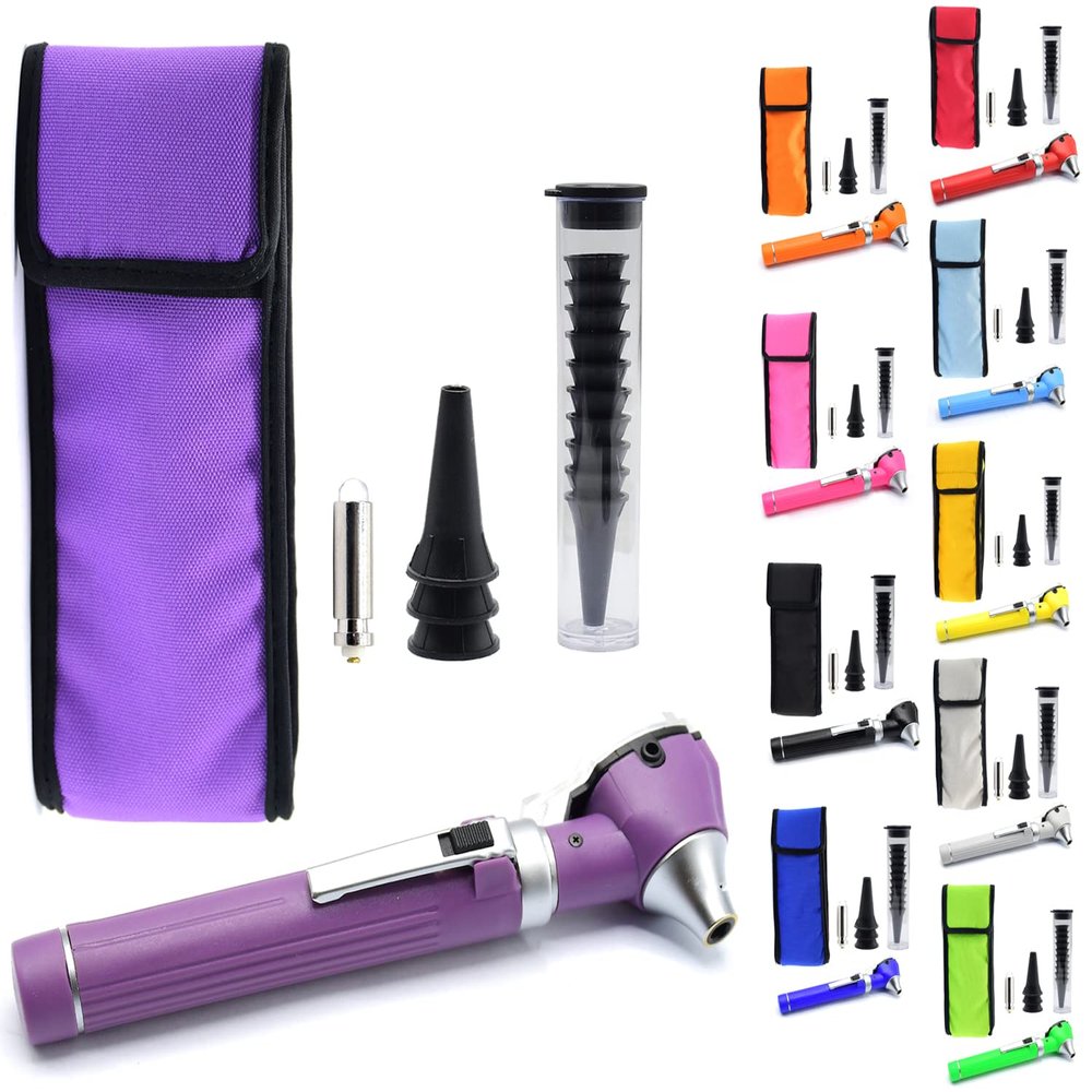 MuskalMed Mini Otoscope Portable Ear Light and Exam Kit 3X Magnifying Fiber Optic Scope with Spare Tips, Bulb, and Carrying Case - Pocket Equipment for Home and Professional Use