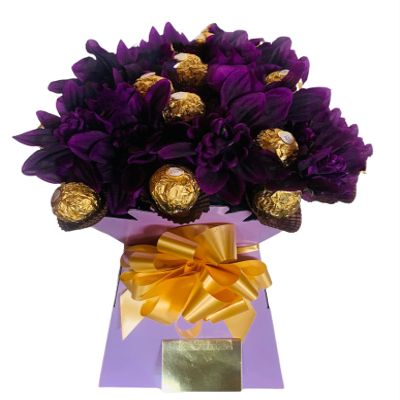 Ferrero Chocolate Lind Lindor Gift Box Hamper Bouquet Roses Flowers Red Pink White Purple Gold Caramel Dark White Candy Sweets (Large)