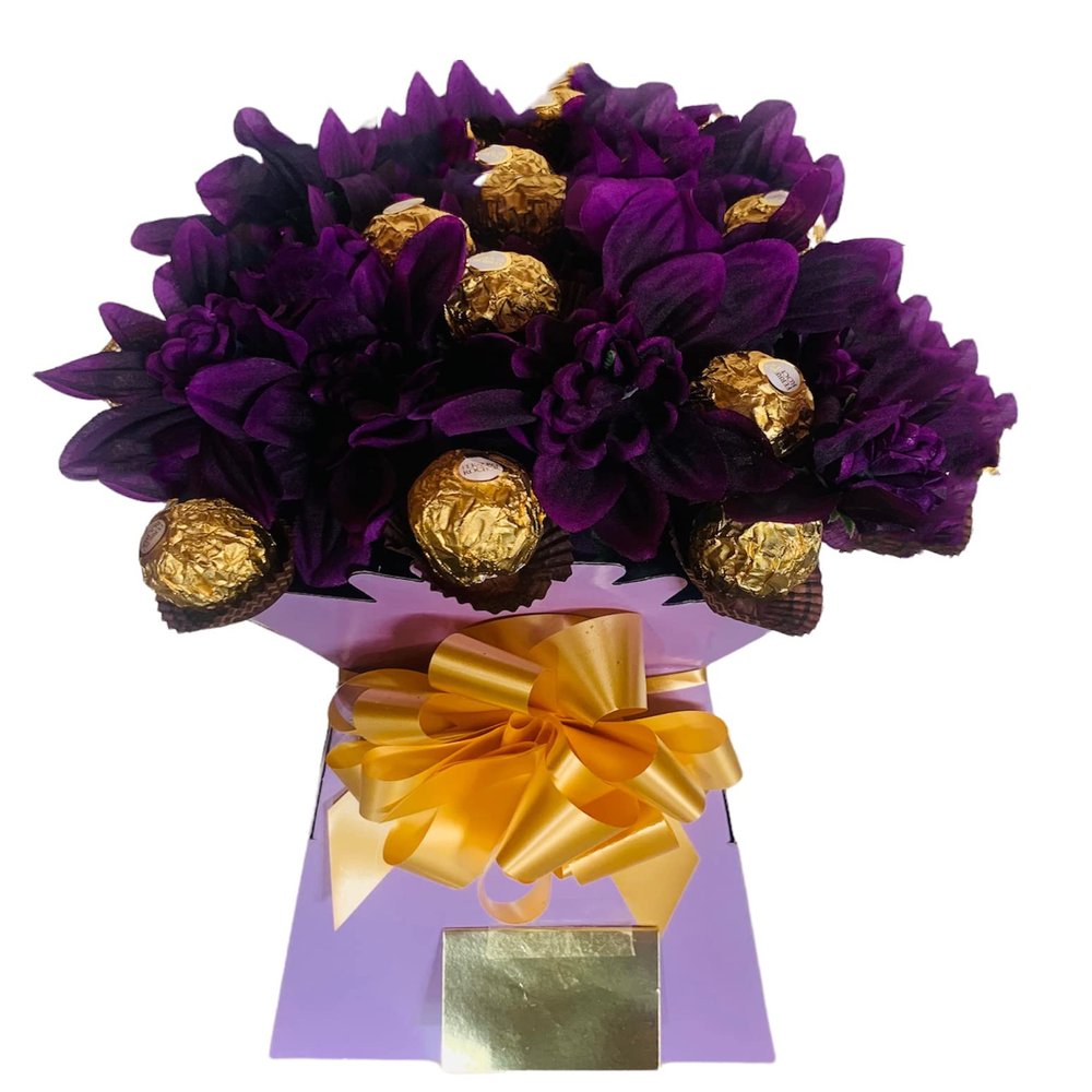 Ferrero Chocolate Lind Lindor Gift Box Hamper Bouquet Roses Flowers Red Pink White Purple Gold Caramel Dark White Candy Sweets (Large)