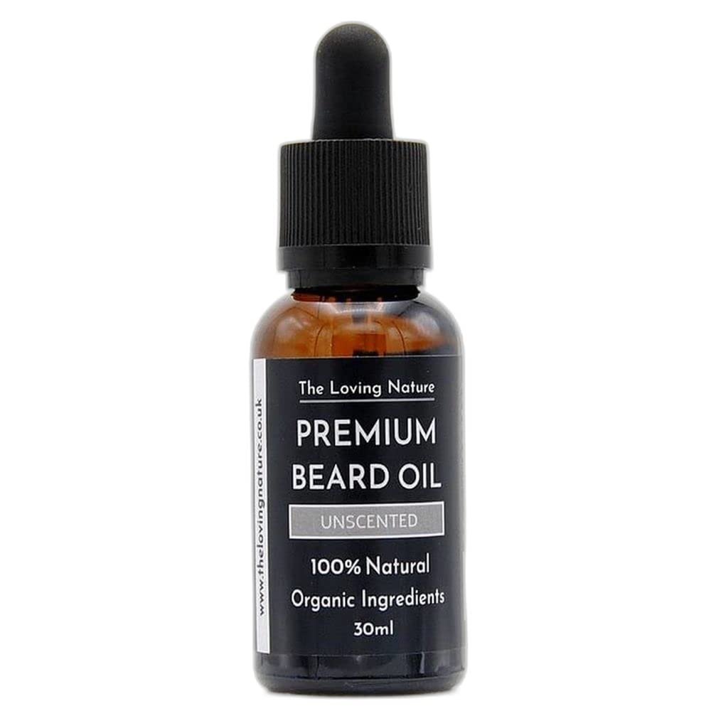 The Loving Nature Unscented Beard Oil for Men with Sensitive Skin - Organic Face Serum for Men - Premium Ingredients for Healthy Beard Growth, Beard Dandruff, Itch Relief (30ml)