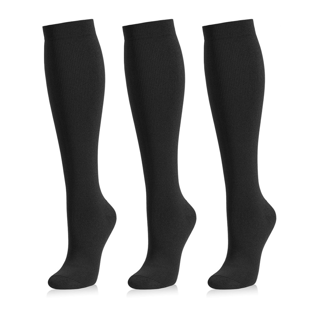 Medical Compression Socks for Women and Men 3 Pairs 20-30 mmHg Knee High Christmas Compression Stockings Circulation Best for Running Athletic Nurses, 01 Black/Black/Black, XXL