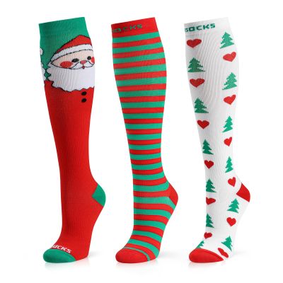 Medical Compression Socks for Women and Men 3 Pairs 20-30 mmHg Knee High Christmas Compression Stockings Circulation Best for Running Athletic Nurses, 08 Christmas 3 Pack, L-X-L