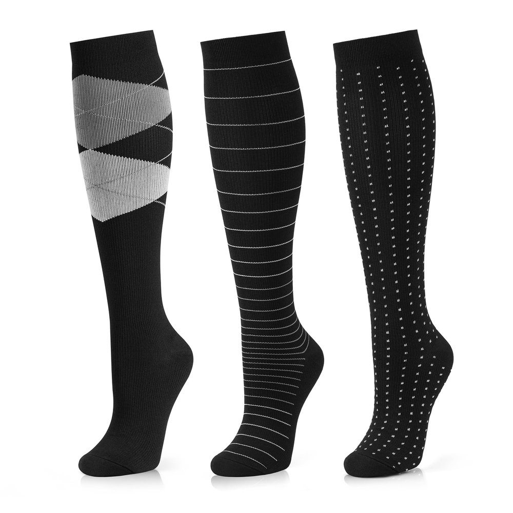 Medical Compression Socks for Women and Men 3 Pairs 20-30 mmHg Knee High Christmas Compression Stockings Circulation Best for Running Athletic Nurses, 09 Dress 3 Pack, L-x-L