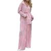 HYMCX Women 2 Piece Pleated Pants Set Floral Print Button Down Long Sleeve Shirt Blouses Tops Wide Leg Pants Streetwear (Color : Pink A, Size : S) view 1