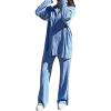 HYMCX Women 2 Piece Pleated Pants Set Floral Print Button Down Long Sleeve Shirt Blouses Tops Wide Leg Pants Streetwear (Color : Light blue, Size : S) view 1
