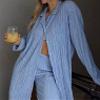 HYMCX Women 2 Piece Pleated Pants Set Floral Print Button Down Long Sleeve Shirt Blouses Tops Wide Leg Pants Streetwear (Color : Light blue, Size : S) view 4