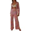 HYMCX Women 2 Piece Pleated Pants Set Floral Print Button Down Long Sleeve Shirt Blouses Tops Wide Leg Pants Streetwear (Color : Pink C, Size : L) view 1