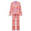 HYMCX Women 2 Piece Pleated Pants Set Floral Print Button Down Long Sleeve Shirt Blouses Tops Wide Leg Pants Streetwear (Color : Pink C, Size : L) view 3