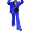 HYMCX Women 2 Piece Pleated Pants Set Floral Print Button Down Long Sleeve Shirt Blouses Tops Wide Leg Pants Streetwear (Color : Dark blue, Size : S) view 1