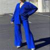 HYMCX Women 2 Piece Pleated Pants Set Floral Print Button Down Long Sleeve Shirt Blouses Tops Wide Leg Pants Streetwear (Color : Dark blue, Size : S) view 2