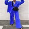 HYMCX Women 2 Piece Pleated Pants Set Floral Print Button Down Long Sleeve Shirt Blouses Tops Wide Leg Pants Streetwear (Color : Dark blue, Size : S) view 3