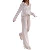 HYMCX Women 2 Piece Pleated Pants Set Floral Print Button Down Long Sleeve Shirt Blouses Tops Wide Leg Pants Streetwear (Color : White, Size : S) view 1