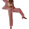 HYMCX Women 2 Piece Pleated Pants Set Floral Print Button Down Long Sleeve Shirt Blouses Tops Wide Leg Pants Streetwear (Color : Pink C, Size : M) view 2