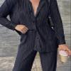HYMCX Women 2 Piece Pleated Pants Set Floral Print Button Down Long Sleeve Shirt Blouses Tops Wide Leg Pants Streetwear (Color : Black, Size : S) view 2