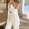 HYMCX Women 2 Piece Pleated Pants Set Floral Print Button Down Long Sleeve Shirt Blouses Tops Wide Leg Pants Streetwear (Color : White, Size : M) view 4