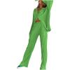 HYMCX Women 2 Piece Pleated Pants Set Floral Print Button Down Long Sleeve Shirt Blouses Tops Wide Leg Pants Streetwear (Color : Light green, Size : M) view 1