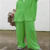 HYMCX Women 2 Piece Pleated Pants Set Floral Print Button Down Long Sleeve Shirt Blouses Tops Wide Leg Pants Streetwear (Color : Light green, Size : M) view 2