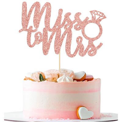 1Pc Miss to Mrs Cake Topper Rose Gold Glitter Wedding Bridal Shower with Ring Cake Decorations for Bridal Shower Wedding Engagement Bachelorette Party Supplies