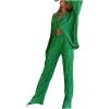 HYMCX Women 2 Piece Pleated Pants Set Floral Print Button Down Long Sleeve Shirt Blouses Tops Wide Leg Pants Streetwear (Color : Dark green, Size : S) view 1