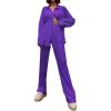 HYMCX Women 2 Piece Pleated Pants Set Floral Print Button Down Long Sleeve Shirt Blouses Tops Wide Leg Pants Streetwear (Color : Purple, Size : L) view 1