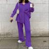 HYMCX Women 2 Piece Pleated Pants Set Floral Print Button Down Long Sleeve Shirt Blouses Tops Wide Leg Pants Streetwear (Color : Purple, Size : L) view 2