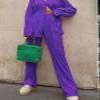 HYMCX Women 2 Piece Pleated Pants Set Floral Print Button Down Long Sleeve Shirt Blouses Tops Wide Leg Pants Streetwear (Color : Purple, Size : L) view 3