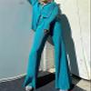 HYMCX Women 2 Piece Pleated Pants Set Floral Print Button Down Long Sleeve Shirt Blouses Tops Wide Leg Pants Streetwear (Color : Blue, Size : M) view 2