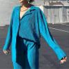 HYMCX Women 2 Piece Pleated Pants Set Floral Print Button Down Long Sleeve Shirt Blouses Tops Wide Leg Pants Streetwear (Color : Blue, Size : M) view 4