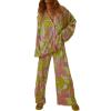 HYMCX Women 2 Piece Pleated Pants Set Floral Print Button Down Long Sleeve Shirt Blouses Tops Wide Leg Pants Streetwear (Color : Light green B, Size : M) view 1