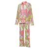 HYMCX Women 2 Piece Pleated Pants Set Floral Print Button Down Long Sleeve Shirt Blouses Tops Wide Leg Pants Streetwear (Color : Light green B, Size : M) view 3