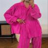 HYMCX Women 2 Piece Pleated Pants Set Floral Print Button Down Long Sleeve Shirt Blouses Tops Wide Leg Pants Streetwear (Color : Pink B, Size : S) view 4