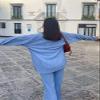 HYMCX Women 2 Piece Pleated Pants Set Floral Print Button Down Long Sleeve Shirt Blouses Tops Wide Leg Pants Streetwear (Color : Light blue, Size : M) view 3