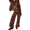 HYMCX Women 2 Piece Pleated Pants Set Floral Print Button Down Long Sleeve Shirt Blouses Tops Wide Leg Pants Streetwear (Color : Black B, Size : S) view 2