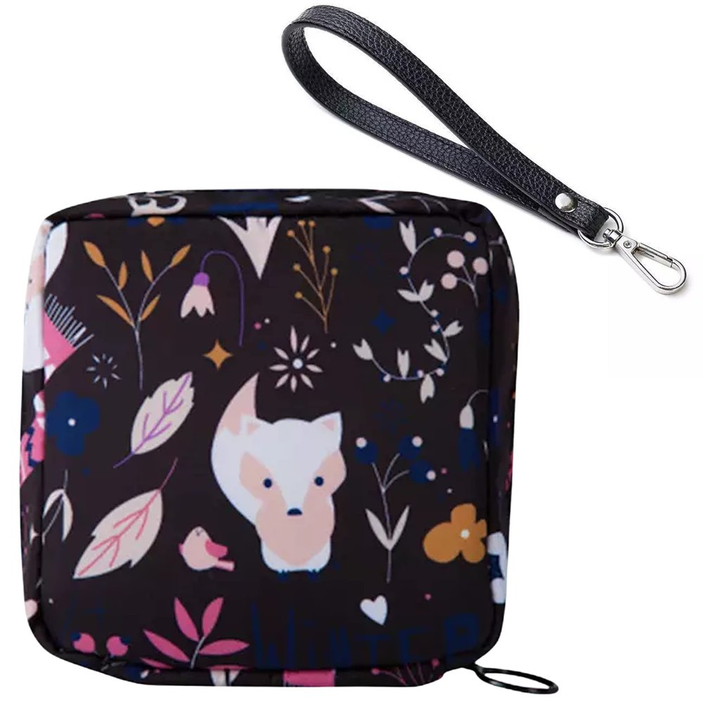Adorable Pink Peri - Reusable Sanitary Napkin Pads Storage Bag Portable for Women Girls | Made of Cotton | Reusable | Zero Waste Period (Fox)