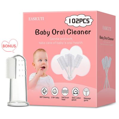 102PCS Baby Tongue Cleaner, Newborn Baby Toothbrush, Disposable Infant Toothbrush, Gauze Gum Cleaner Stick Dental Care for 0-36 Month Baby + 1 Finger Toothbrush with Case