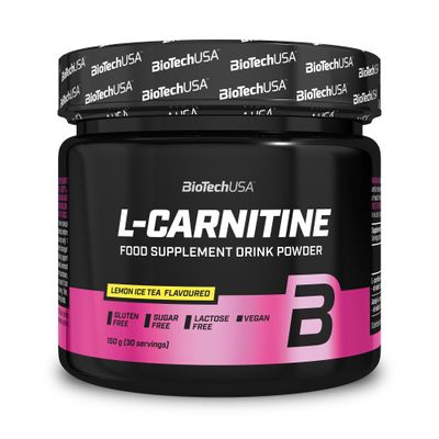 BioTechUSA L-Carnitine Drink Powder, Flavoured Food Supplement Drink Powder with L-carnitine L-Tartrate, Acetyl-L-carnitine, Minerals and Sweetener, 150 g, Lemon ice Tea