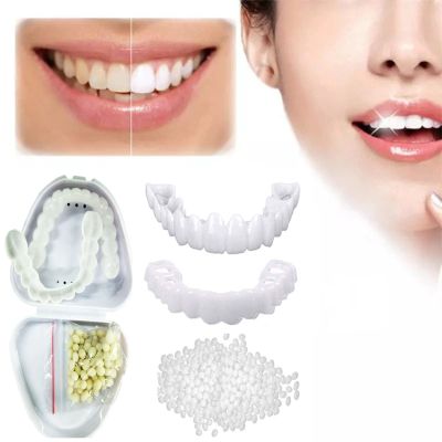 2 Pairs Prosthesis Teeth Fake Teeth White Dentures Teeth for Upper and Lower Smile Teeth Veneers Teeth Dental Silicone Tooth Whitening Temporary Cosmetic Teeth for Men Women Cover Missing Teeth