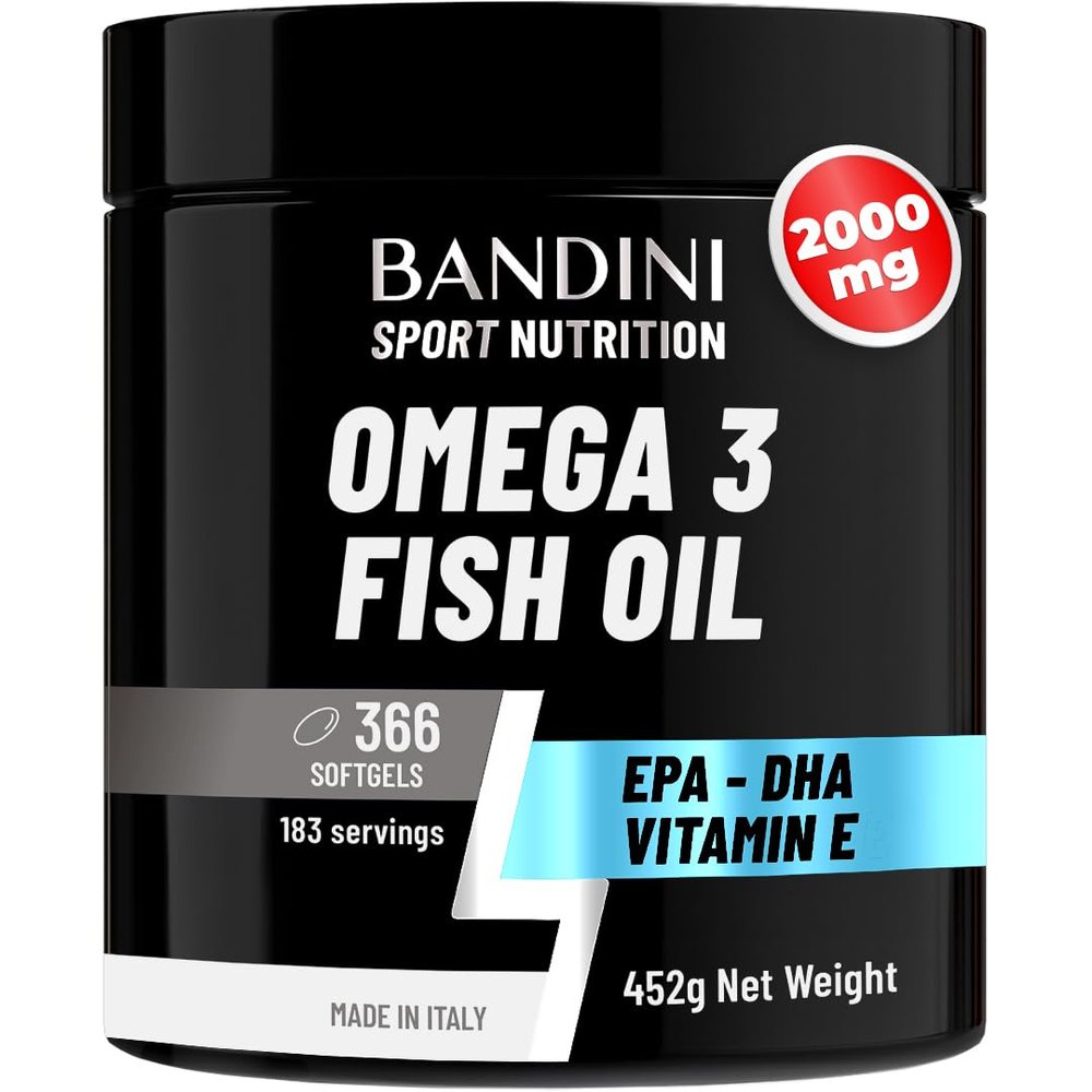 Bandini Omega 3 | 6 Months Supply, 366 Softgels | 2000 mg Fish Oil with 360 mg EPA, 240 mg DHA & 6,8 mg Vitamin E per Serving | High Strength Omega-3 Fatty Acids Capsules for Eyes, Brain & Heart
